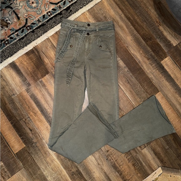 Veronica Beard Giselle Flare Extra High Rise Green Stretch Belted Pants Size 24 - Picture 4 of 12